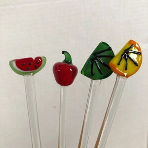 Hand Blown Fruit  Swizzle Sticks